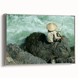 Framed canvas of a vintage Laos landscape painting in colorful hues, ideal for enhancing a living room or office space.
