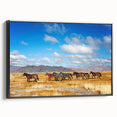 Black and white landscape art painting of Mongolian scenery on framed canvas, ideal for bedroom wall decor.