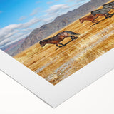 Art deco poster of a Mongolian landscape in earthy tones on rolled canvas, suitable for dining room decor.