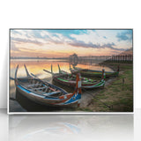 Art deco poster of a Myanmar landscape in muted earth tones on a white framed acrylic, suitable for modern art wall decor.