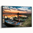 Black and white landscape art painting of Myanmar scenery on framed canvas, ideal for bedroom decor.