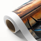 Art Deco poster of a Myanmar landscape in muted earth tones on rolled canvas.