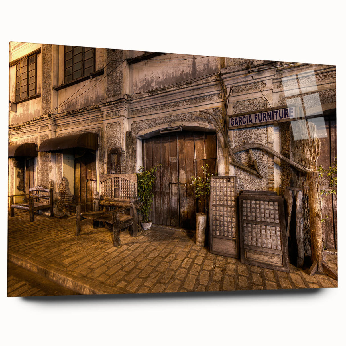 Large abstract wall art of a Philippine landscape in muted earth tones on acrylic glass.