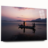 Large abstract art print of a Sri Lankan scenery in vibrant greens and blues on acrylic glass.