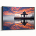 Black and white wall art of a Taiwanese landscape, vintage poster style on framed canvas, suitable for bedroom decor.
