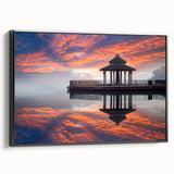 Black and white wall art of a Taiwanese landscape, vintage poster style on framed canvas, suitable for bedroom decor.