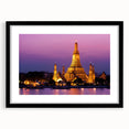 Colorful abstract art print of Bangkok skyline in vibrant hues on a large framed canvas, suitable for living room decor.