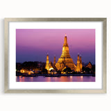 Textured abstract art print of Bangkok skyline in muted silver and gray tones on a framed canvas, suitable for bedroom decor.