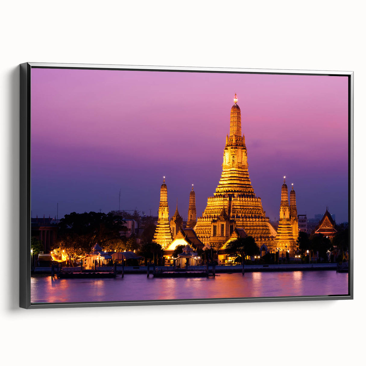 Black and white framed canvas of Bangkok landscape, ideal for bedroom wall art.