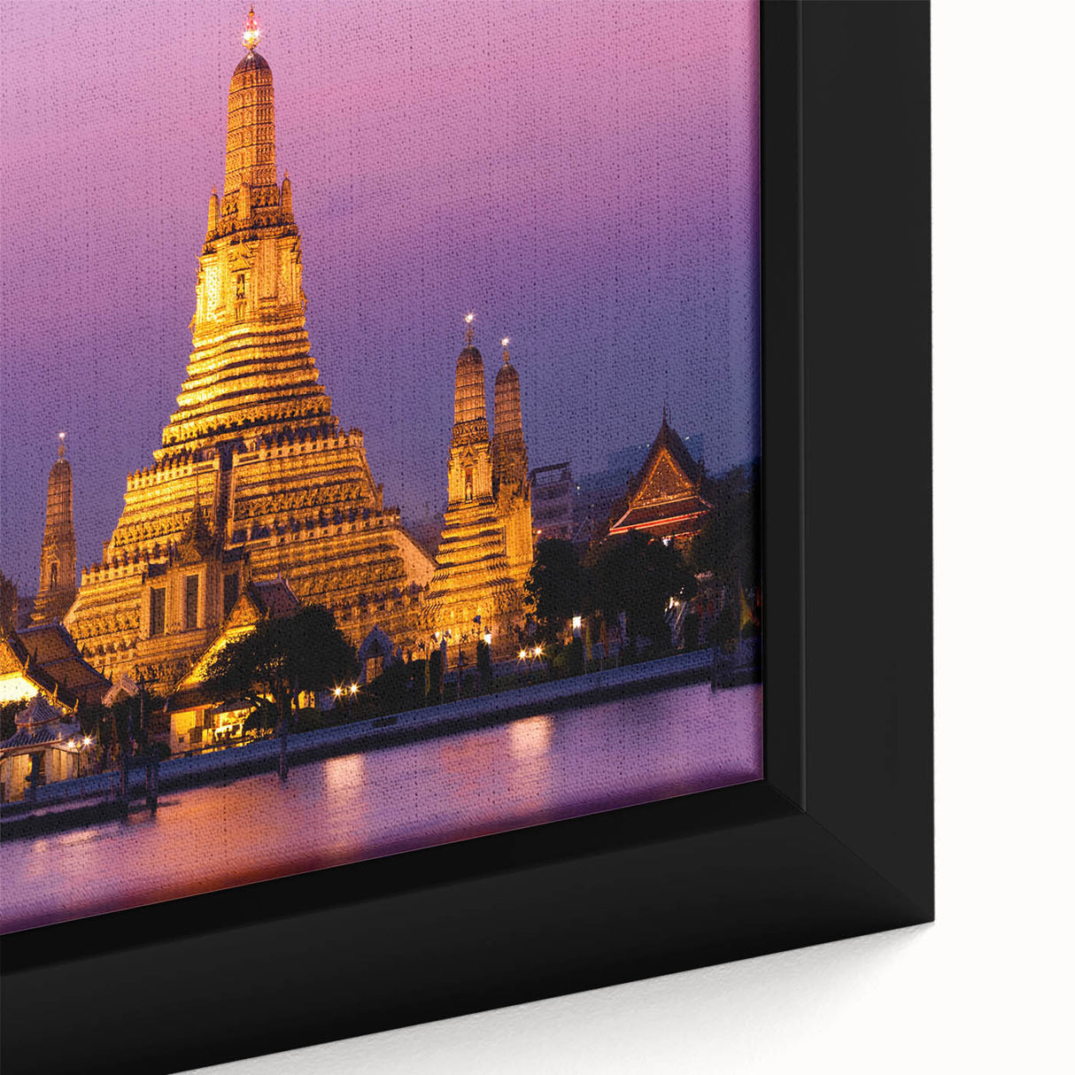 Extra large framed canvas of a textured Bangkok skyline in black with colorful accents, ideal for living room decor.