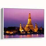 Vintage poster art of Bangkok scenery on extra large framed canvas, featuring colorful art on a black background.