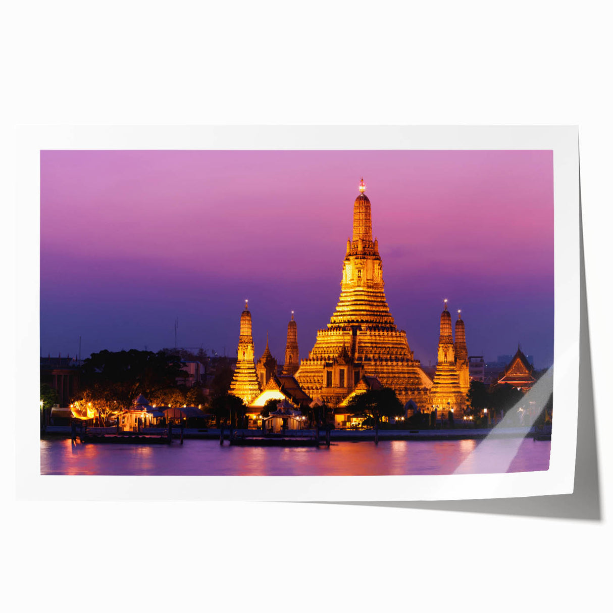 Rolled print of Bangkok cityscape with vibrant twilight hues, perfect for dining room wall art.