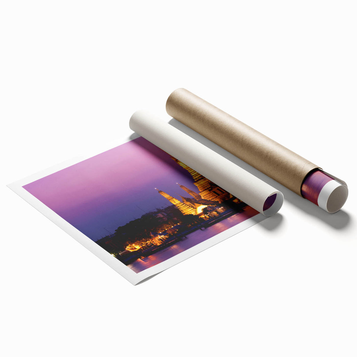 Extra large rolled print featuring a serene Bangkok scenery with floral elements in soft pastel shades.