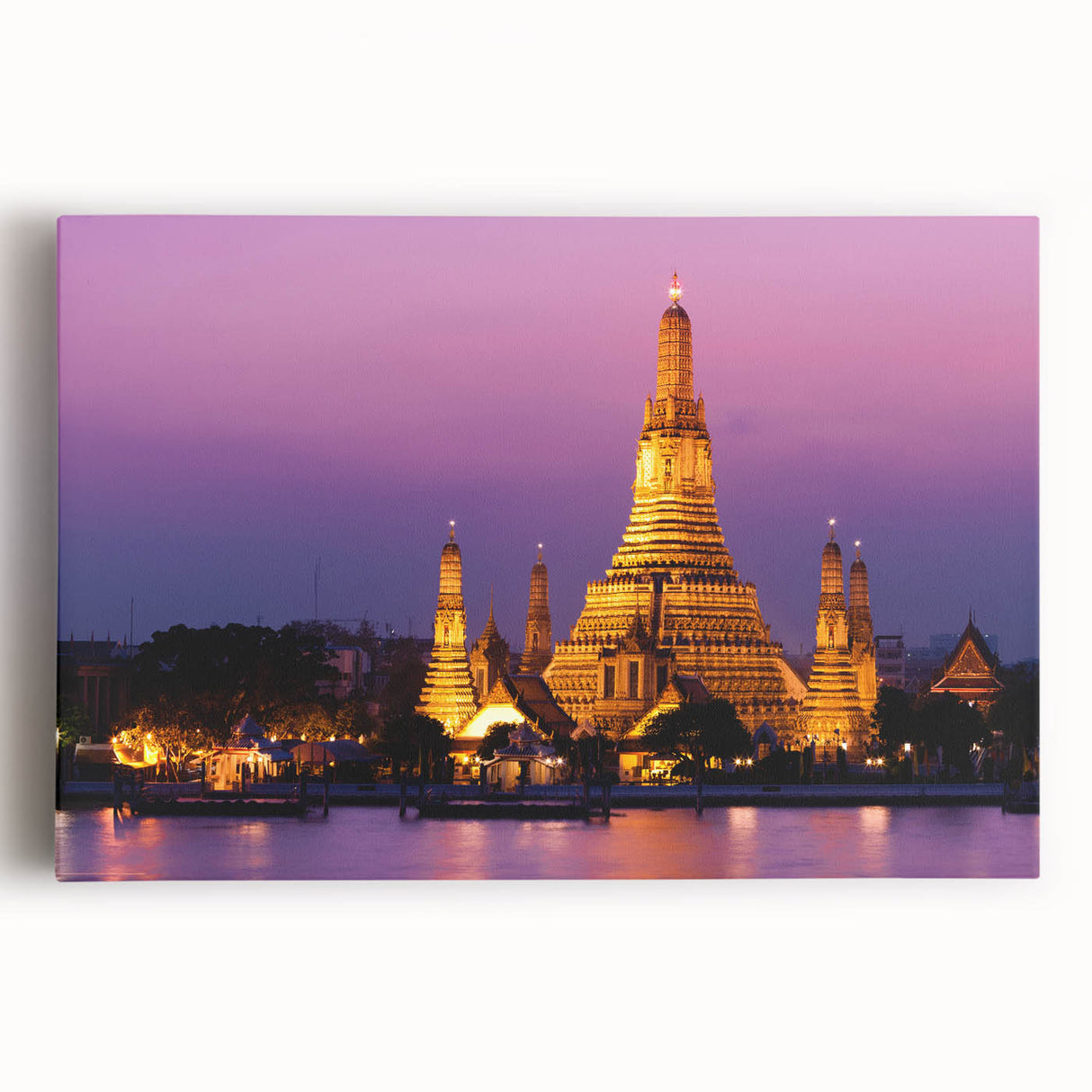 Black and white stretched canvas of Bangkok cityscape, ideal for kitchen wall art.