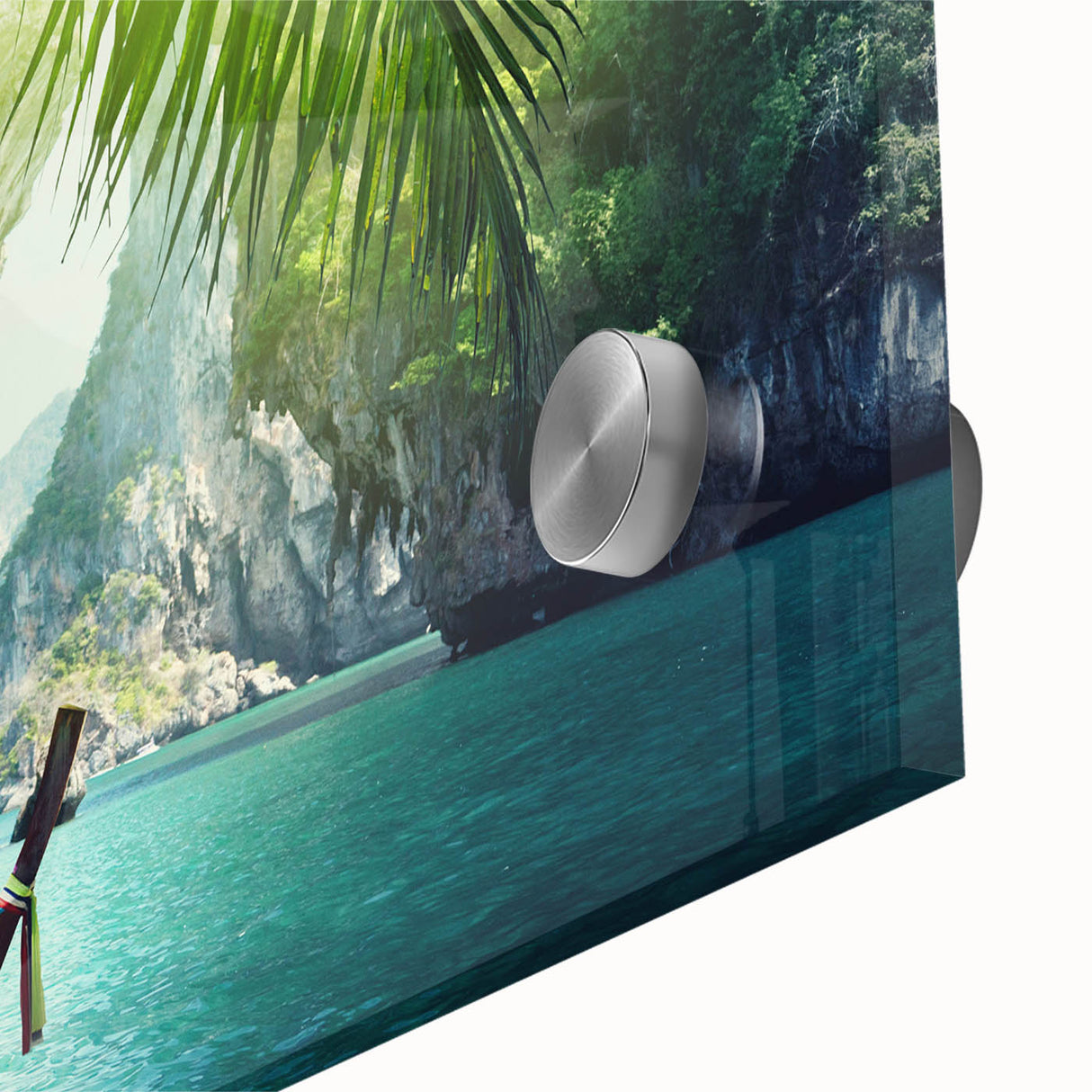 Large abstract wall art depicting a serene Thai landscape in muted earth tones on acrylic glass.