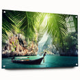 Large abstract wall art depicting a vibrant Asian landscape on acrylic glass, ideal for bedroom or dining room decor.
