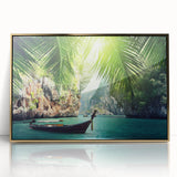 Large art print of a serene Thai landscape in muted gold tones on a framed acrylic, suitable for modern art wall decor.