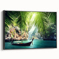 Black and white framed canvas depicting a serene Thai landscape, ideal for bedroom wall art.