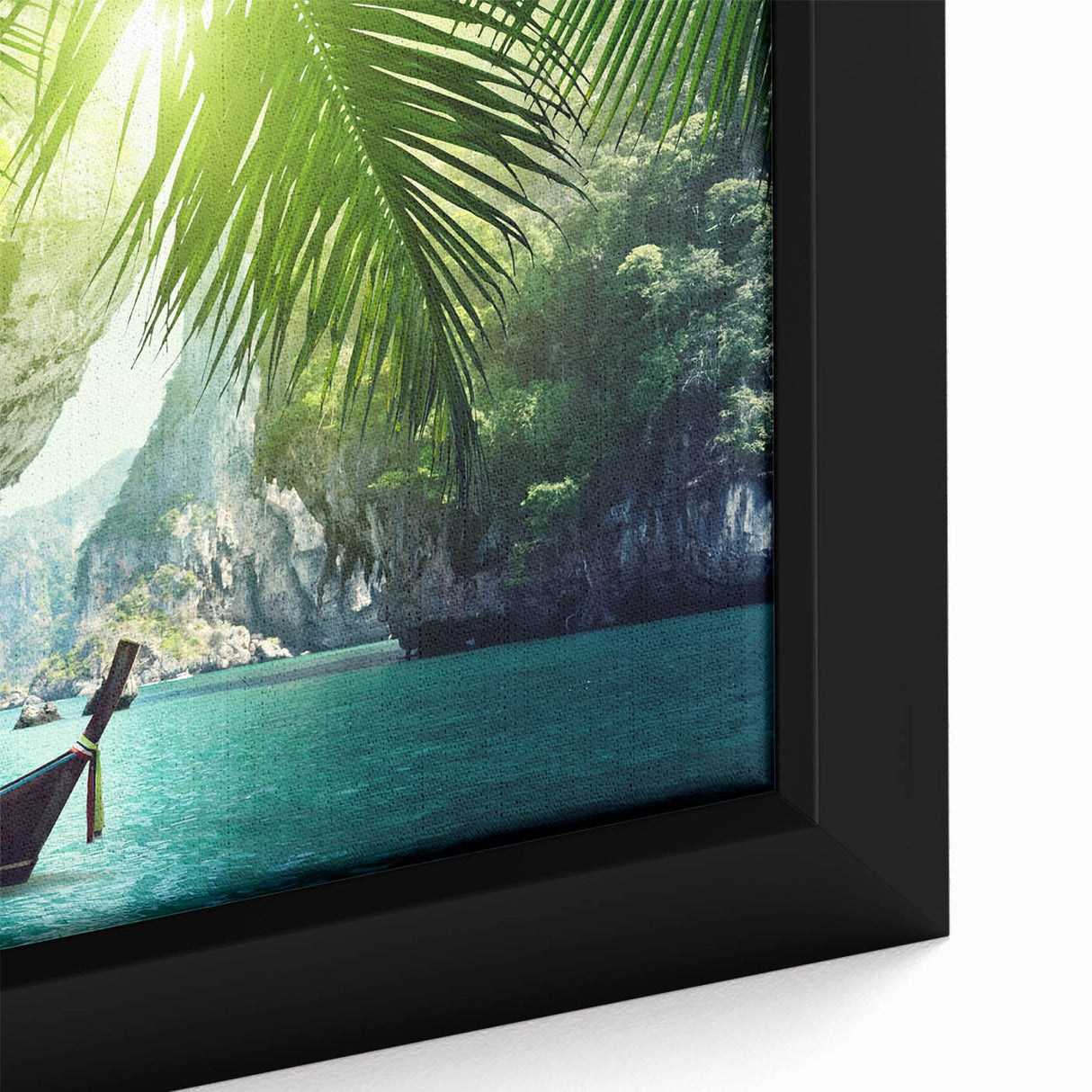 Extra large framed canvas featuring a textured, colorful Thai landscape on a black background, ideal for living room decor.