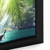 Extra large framed canvas featuring a textured, colorful Thai landscape on a black background, ideal for living room decor.
