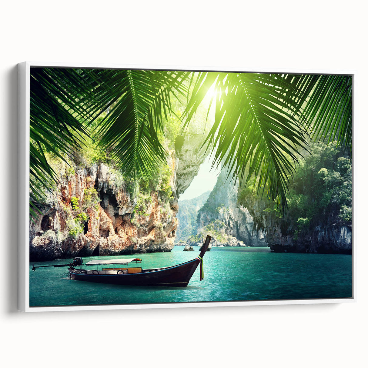 Vintage poster art depicting a colorful Thai landscape on a large framed canvas, ideal for living room decor.