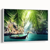 Vintage poster art depicting a colorful Thai landscape on a large framed canvas, ideal for living room decor.