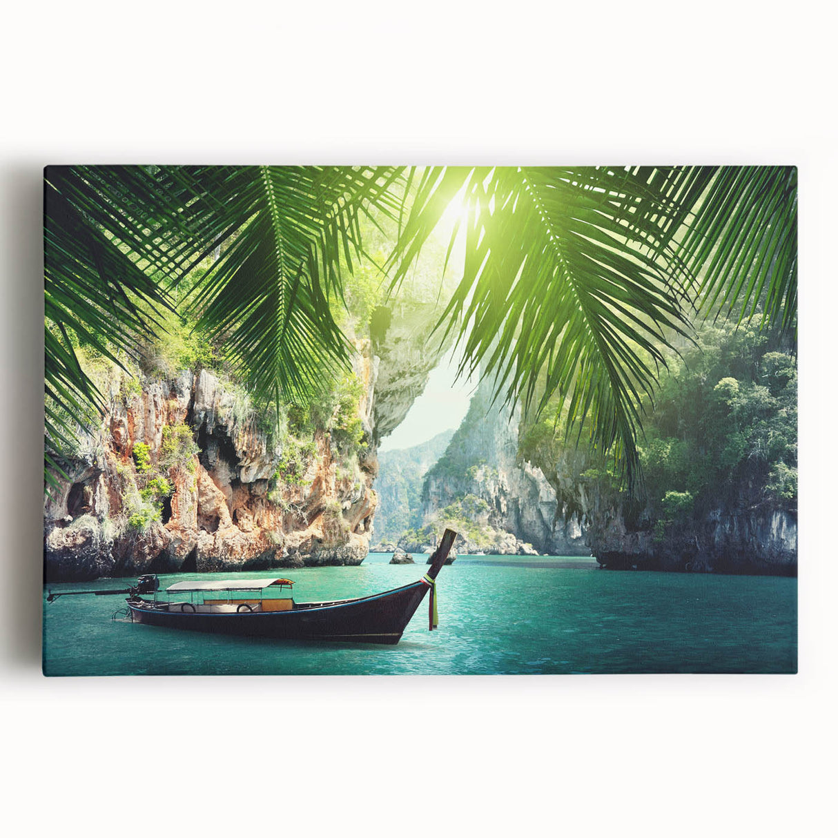 Black and white photograph of a Thai landscape on stretched canvas, ideal for kitchen wall art.