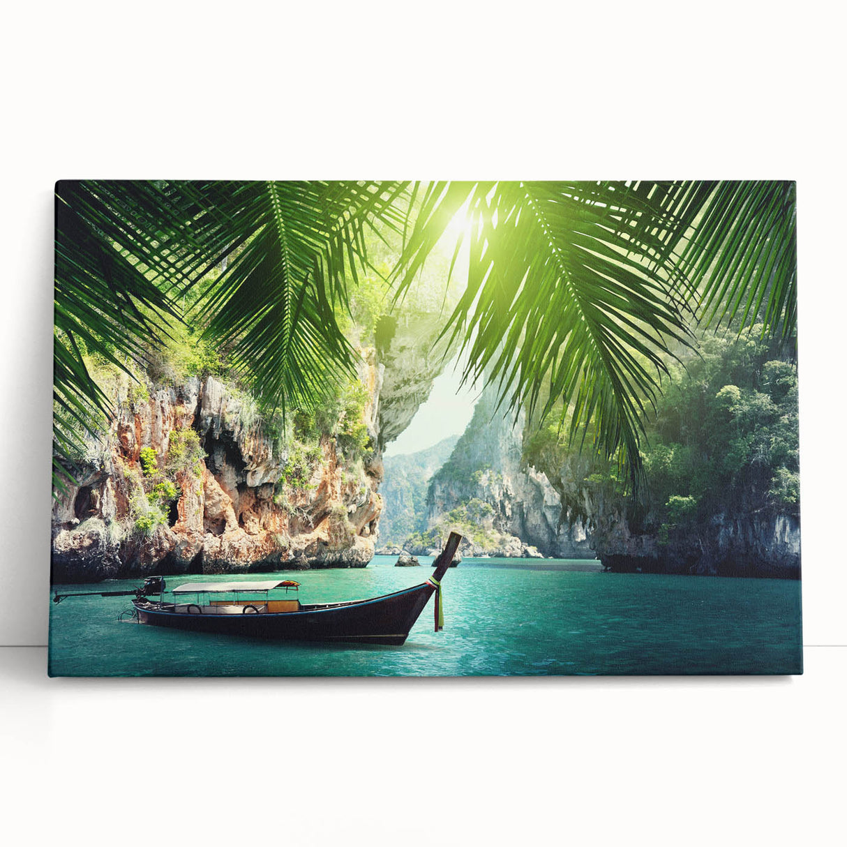 Black and white photograph of a serene Thai landscape on stretched canvas, ideal for kitchen wall art or bedroom ambiance.