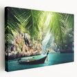 Large canvas print of a serene Thai landscape in muted green and blue tones, ideal for kitchen wall art.