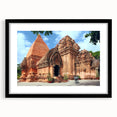 Extra large abstract art print of a colorful, textured Vietnamese landscape on a framed canvas, ideal for living room decor.