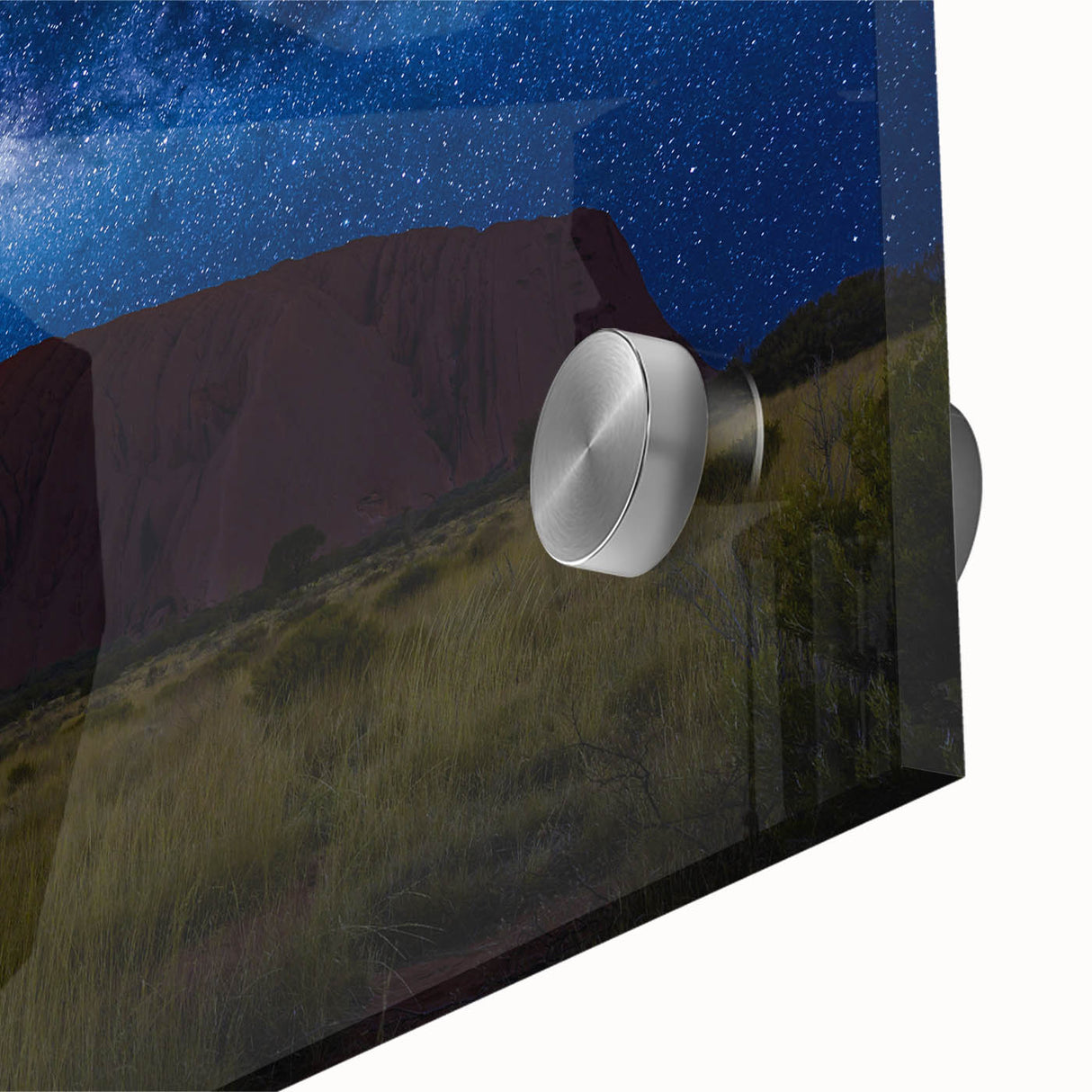 Mid-century modernist style large art print of Ayers Rock in muted earth tones on acrylic glass, ideal for dining room art.