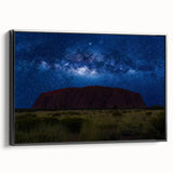 Black and white framed canvas of Ayers Rock landscape, suitable for bedroom decor.