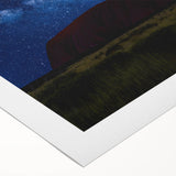 Art deco poster of Ayers Rock in muted earth tones on rolled canvas, suitable for dining room wall art.