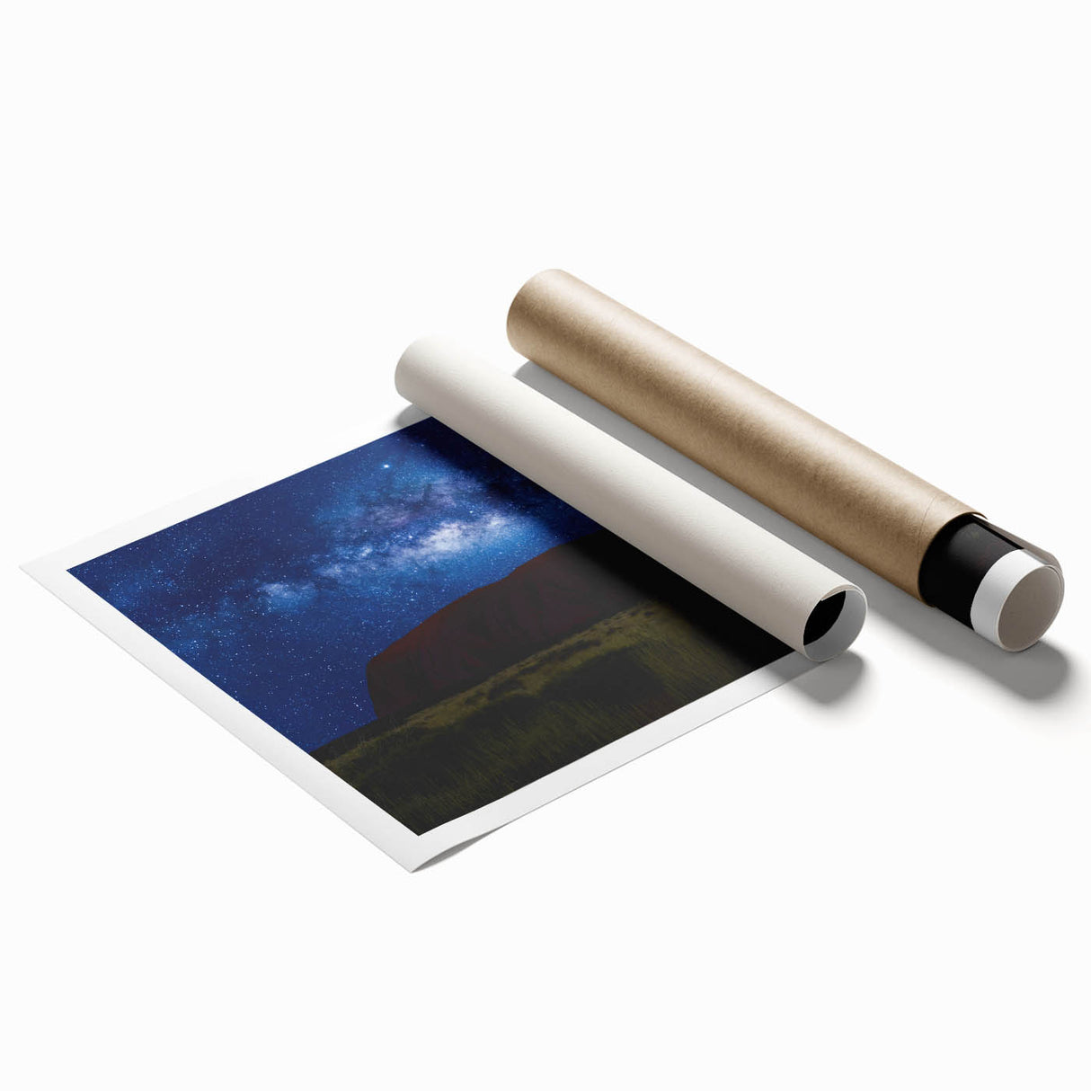 Ayers Rock landscape on rolled print, featuring earth tones, suitable for classy bathroom wall art.