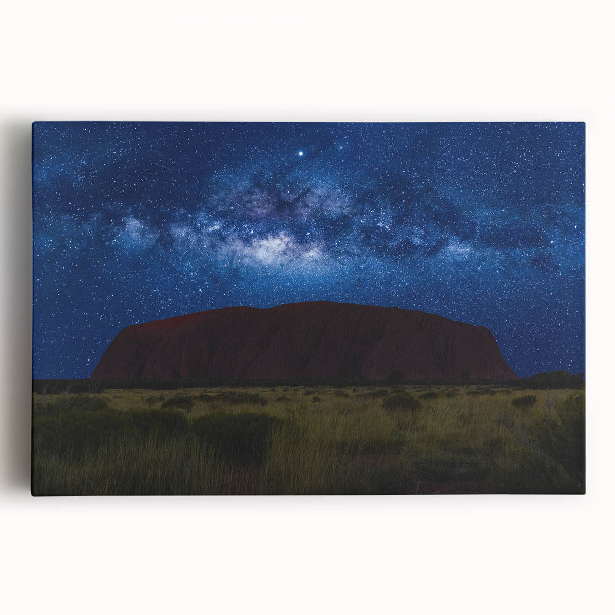 Monochrome print of Ayers Rock on stretched canvas, suitable for kitchen art.