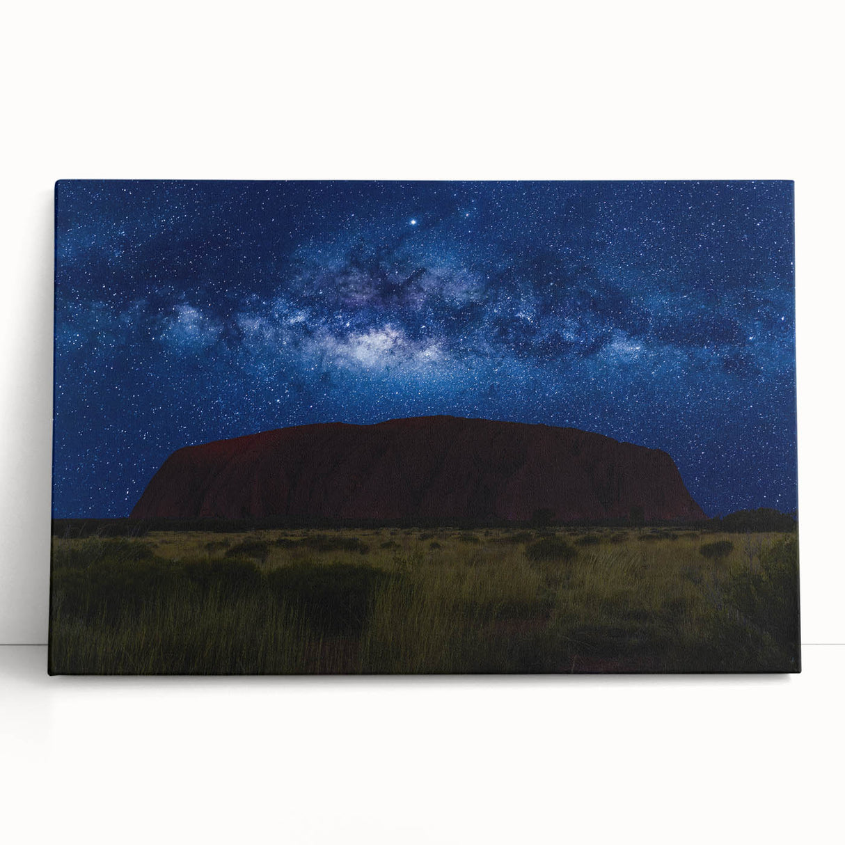 Black and white stretched canvas of Ayers Rock in Australia, ideal for kitchen wall art or bedroom decor.