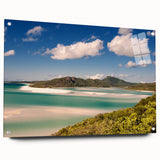 Acrylic print of the Great Barrier Reef in vibrant blues and greens, suitable for bedroom or dining room decor.