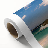 Art Deco poster of the Great Barrier Reef in vibrant blue and green tones on rolled canvas, ideal for nursery wall art.