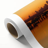 Art deco poster of Melbourne skyline in pastel shades on rolled canvas, ideal for nursery wall art.