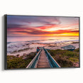 Black and white wall art featuring a vintage poster-style landscape of Perth on framed canvas, suitable for bedroom decor.