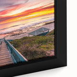 Close-up of textured black wall art depicting the Perth skyline on a framed canvas, featuring colorful accents.