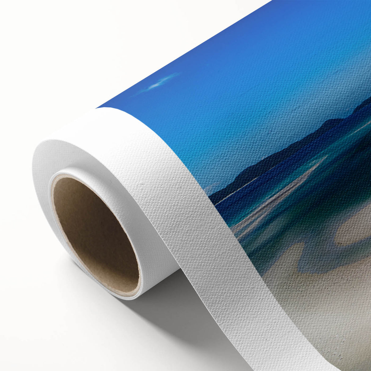 Art deco poster of Queensland scenery in pastel shades on rolled canvas, suitable for nursery wall art.
