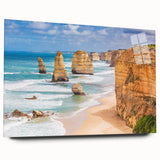 Large abstract wall art of an Australian scenery in muted earth tones, printed on acrylic glass.