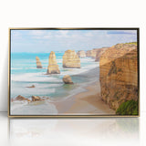 Art deco poster of an Australian landscape in muted gold tones on framed acrylic, ideal for modern art wall decor.