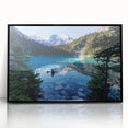 Large abstract wall art of British Columbia scenery in muted earth tones, framed in black acrylic.