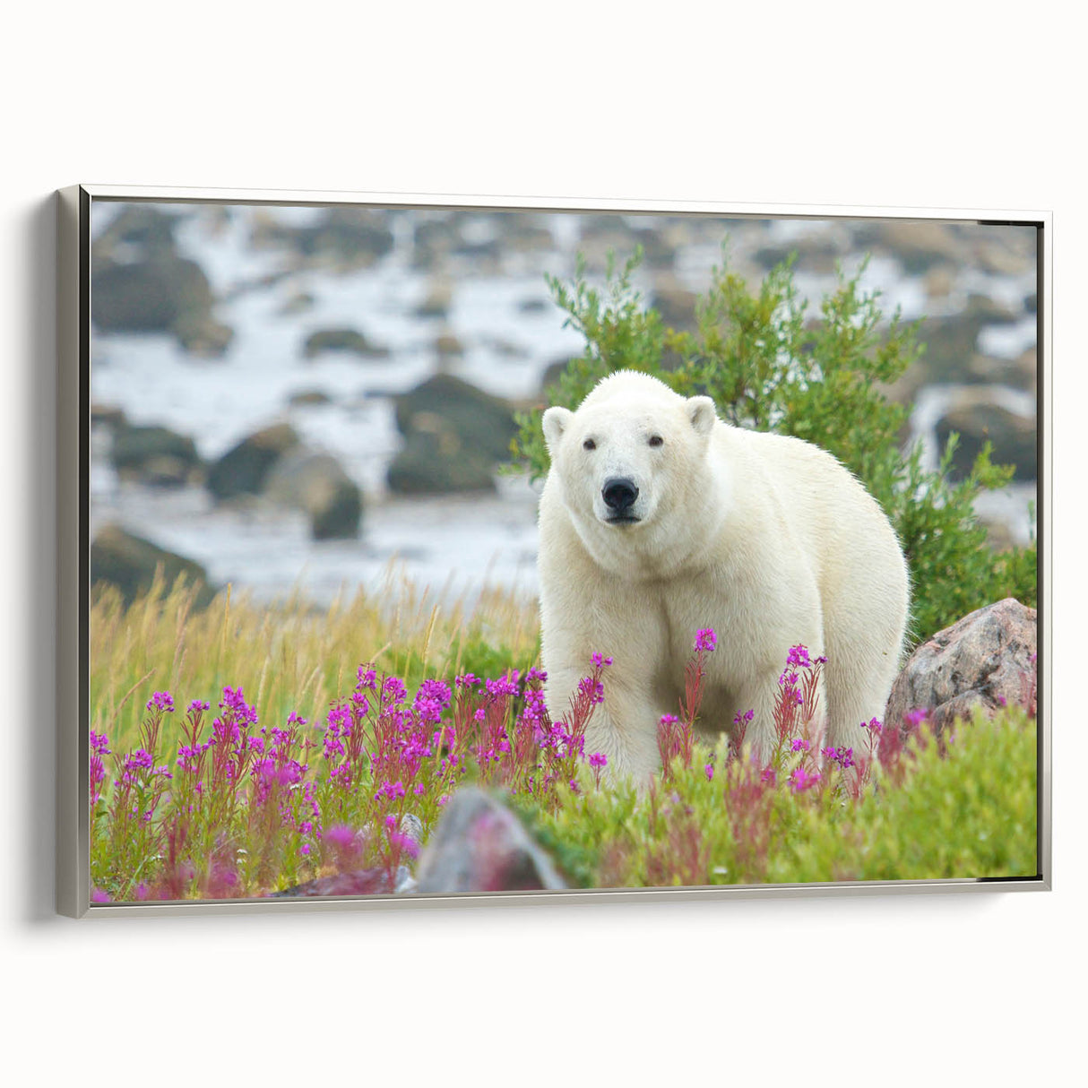 Framed canvas of a vintage-style landscape art painting depicting Manitoba scenery in muted earth tones.
