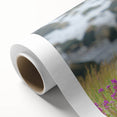 Art deco poster of Manitoba scenery in muted gray and blue tones on rolled canvas, ideal for nursery wall art.
