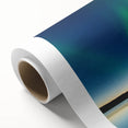Art Deco poster of Northwest Territories landscape in muted green and blue hues on rolled canvas, ideal for nursery wall art.