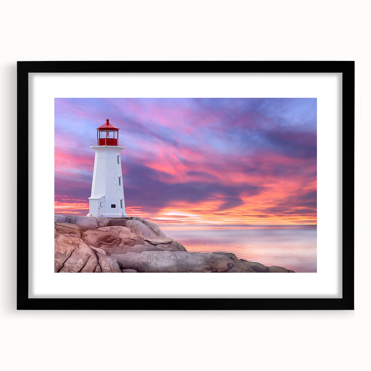 Extra large framed abstract print of a colorful Nova Scotia scenery in textured style, ideal for living room decor.