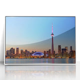 Acrylic print of Ontario scenery with muted green and blue tones, framed in white, suitable for modern nursery decor.